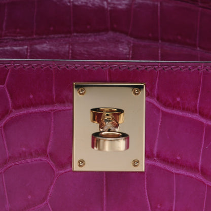 Hermes Shiny Niloticus Crocodile Kelly Cut Pochette Rose Scheherazade 20 of 21