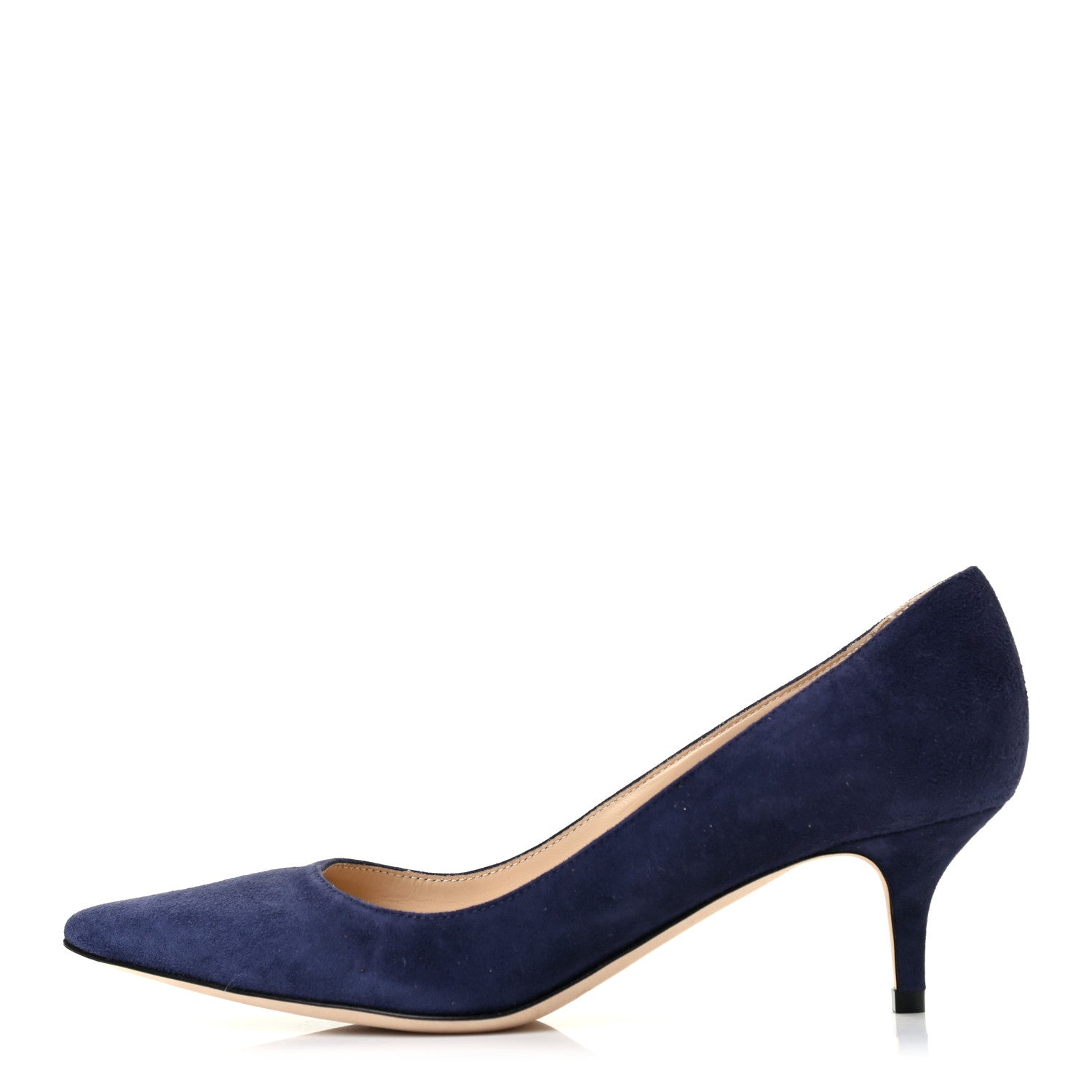 Jimmy Choo Suede Pointy Toe Aza 40 Kitten Heel Pumps 37.5 Navy 1 of 7