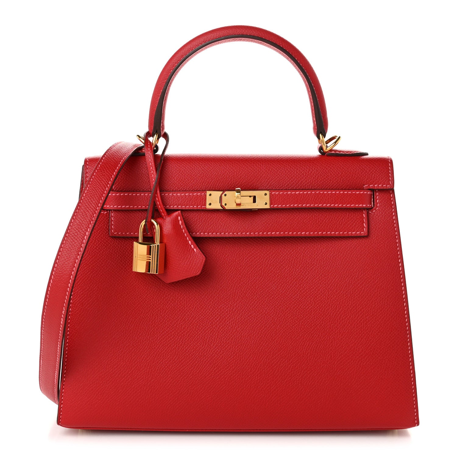 Hermes Epsom Horseshoe Kelly Sellier 25 Rouge Casaque Rose Lipstick 1 of 11