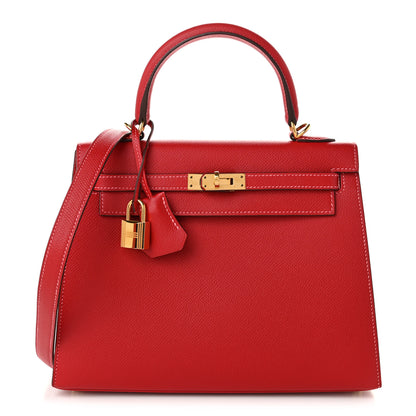 Hermes Epsom Horseshoe Kelly Sellier 25 Rouge Casaque Rose Lipstick 1 of 11