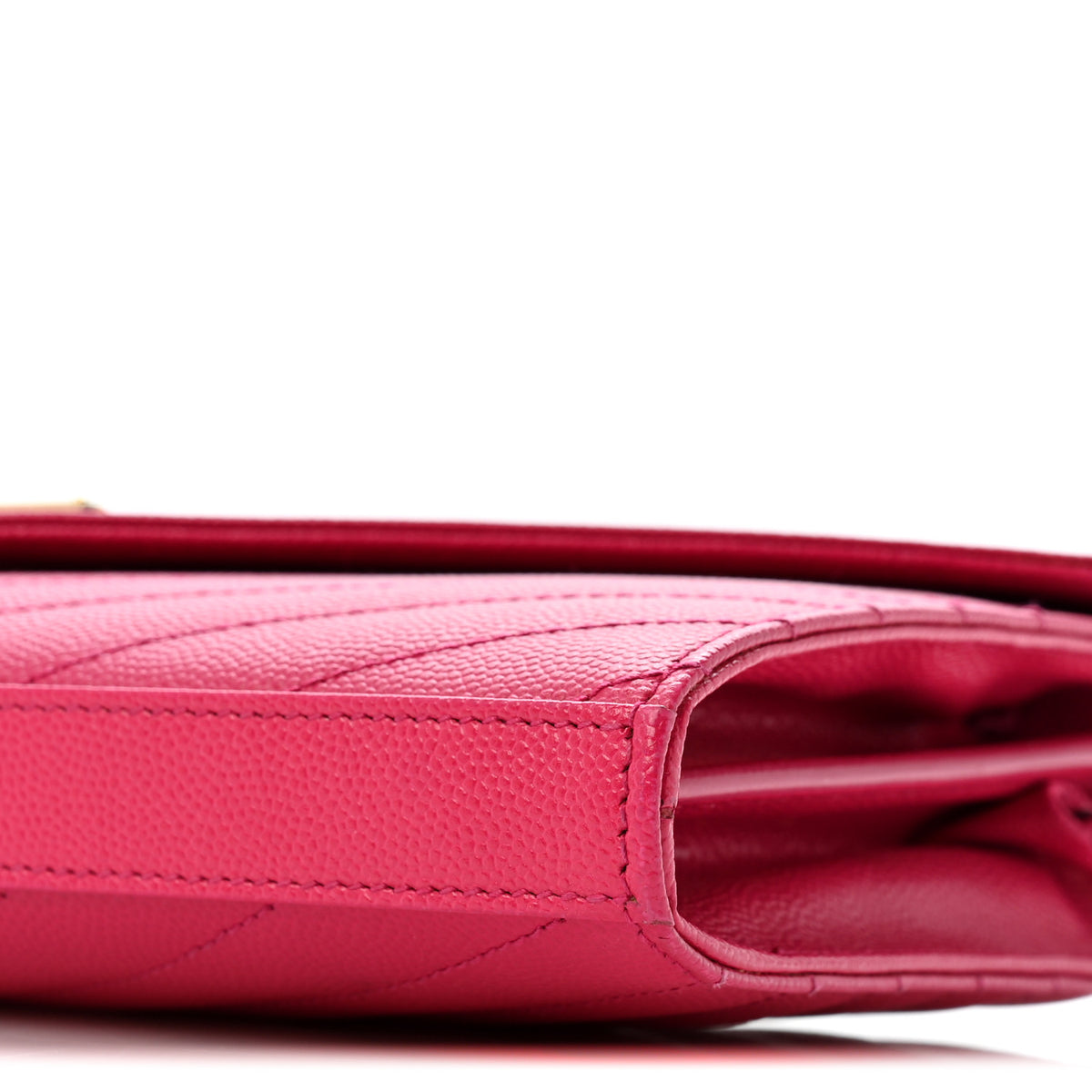 Saint Laurent Grain De Poudre Matelasse Chevron Monogram Chain Wallet Bubblegum 11 of 14