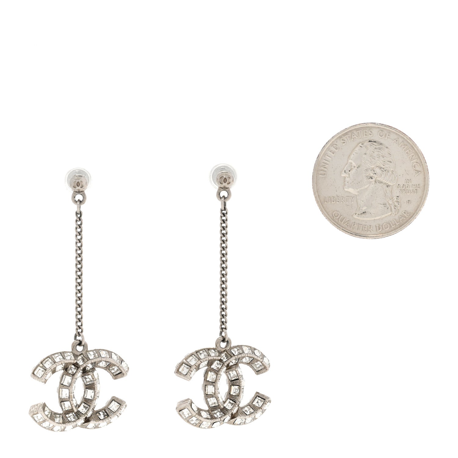 Chanel Baguette Crystal CC Drop Earrings Silver 2 of 4