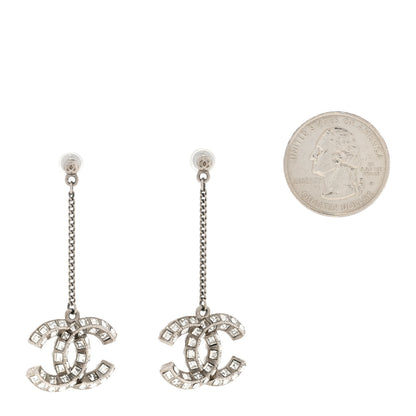 Chanel Baguette Crystal CC Drop Earrings Silver 2 of 4