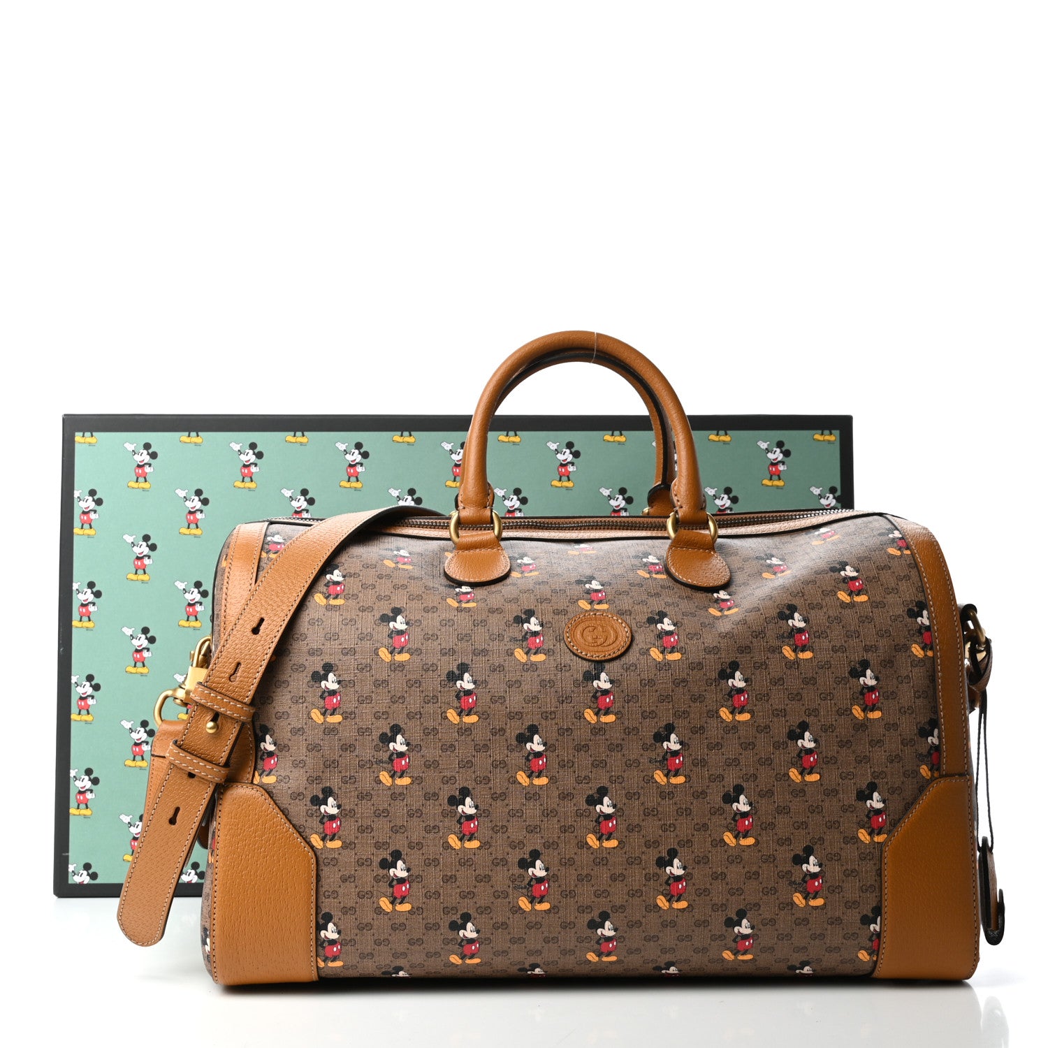 Gucci X DISNEY Mini Vintage GG Supreme Monogram Mickey Mouse Medium Carry-On Duffle Bag Beige Vintage Sun Oil 10 of 10