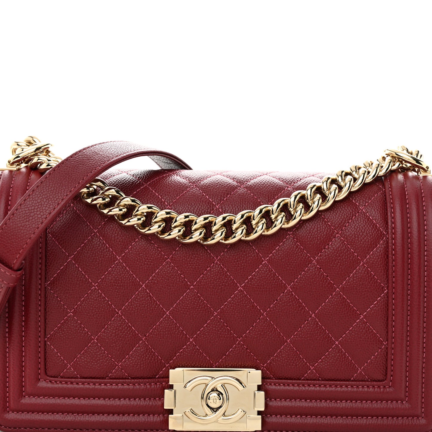Caviar Quilted Medium Boy Flap Dark Red