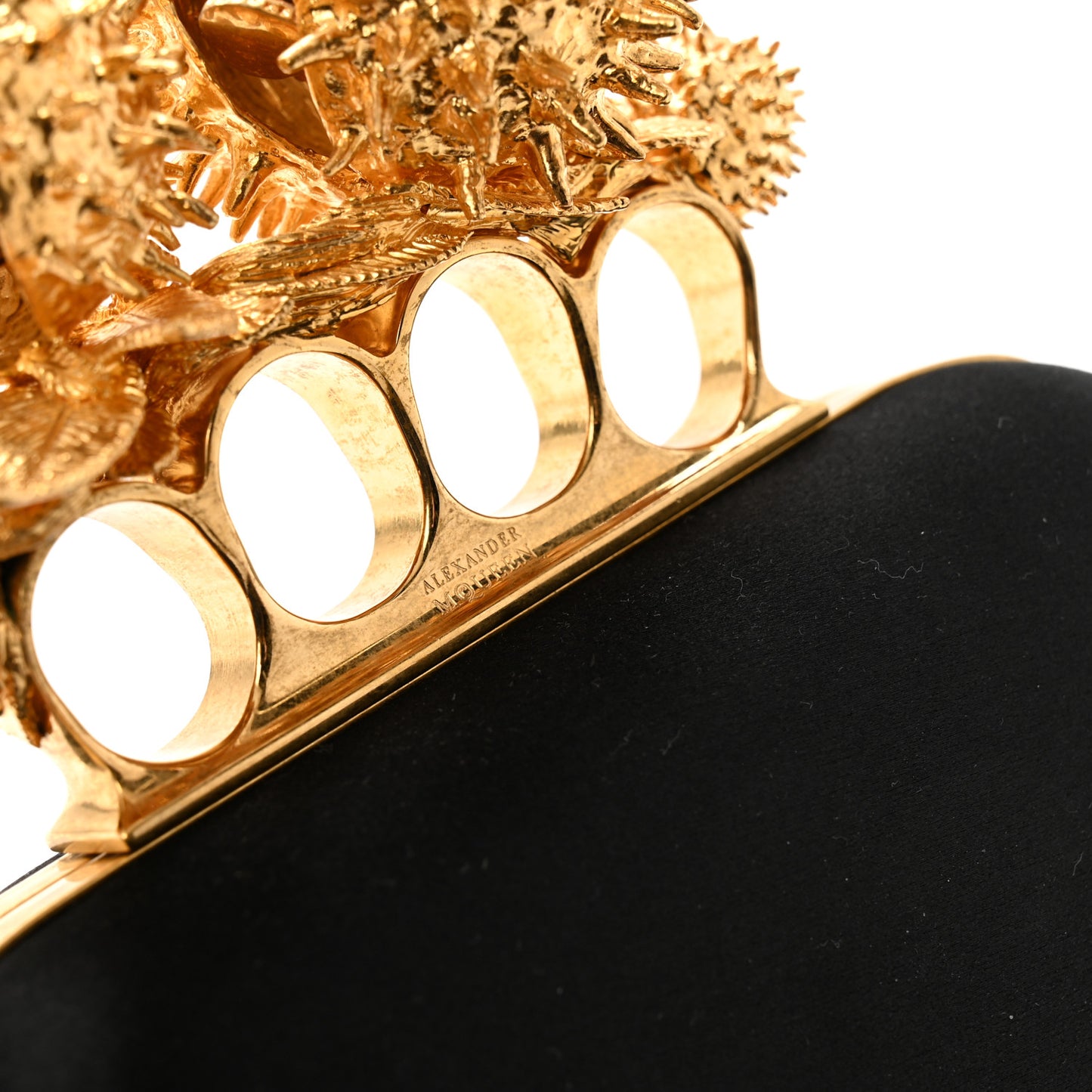 Satin Venus Fly Trap Knuckle Box Clutch Black