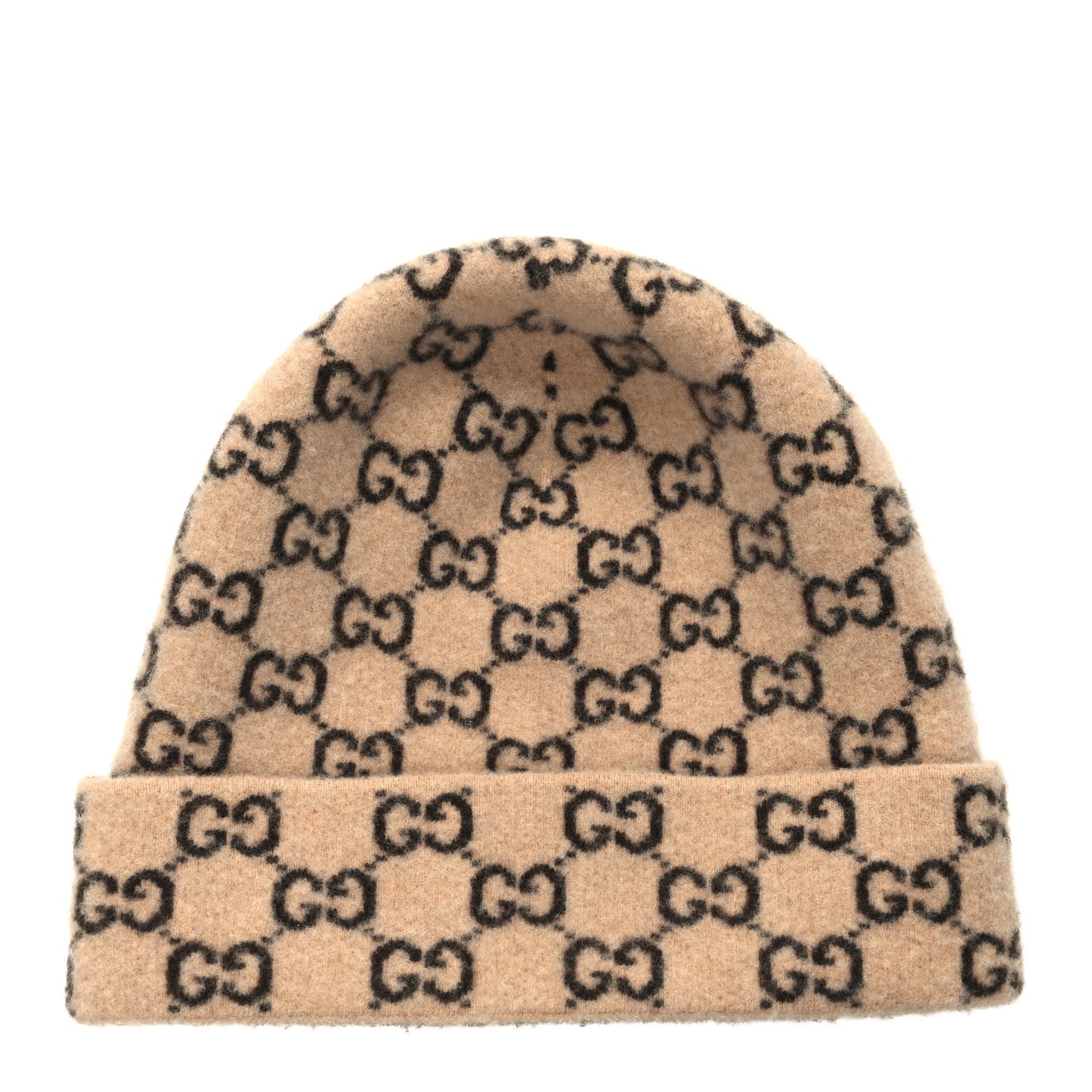 Wool GG Monogram Fog Tricot Beanie Hat M Beige Dark Brown