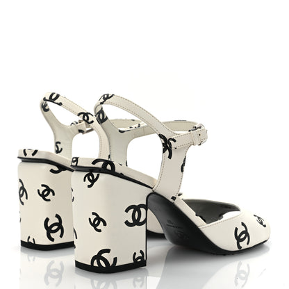 Chanel Printed Lambskin CC Sandals 37 White Black 5 of 15