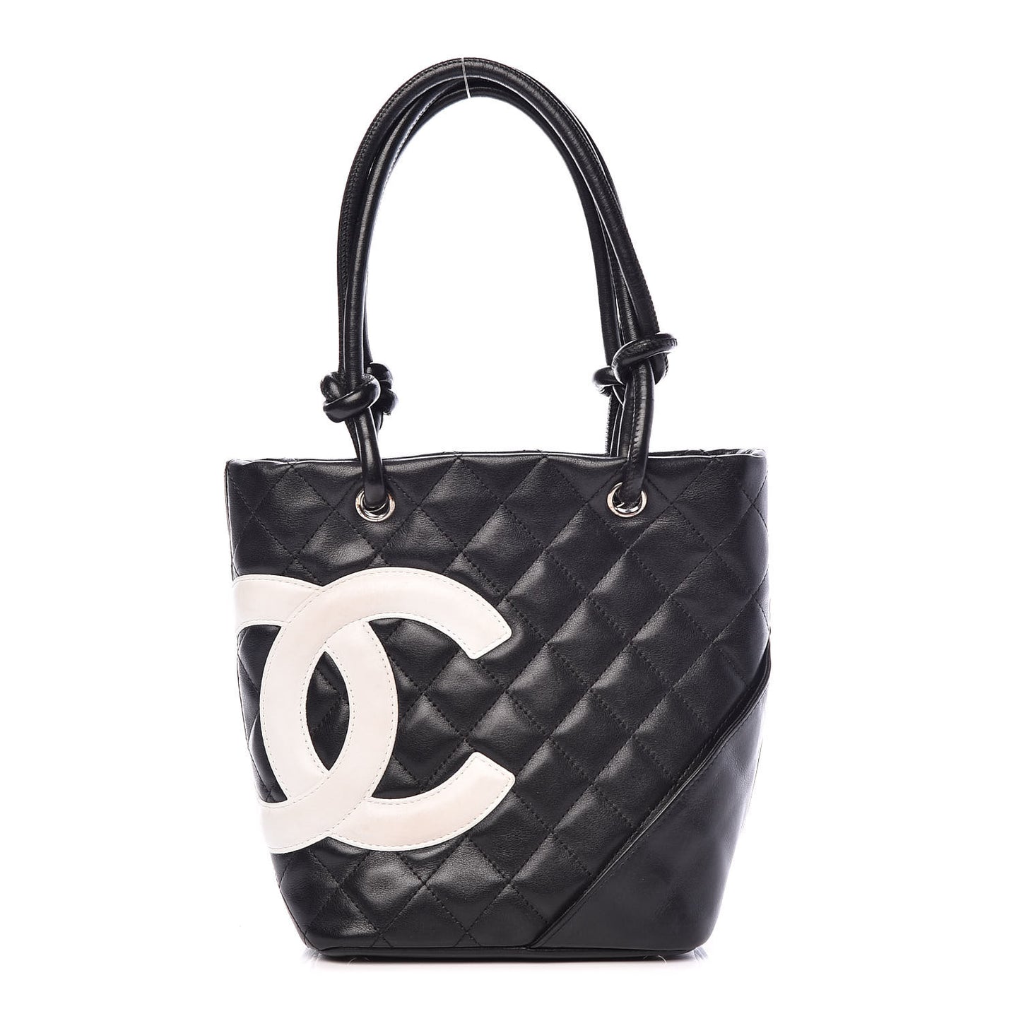 Calfskin Quilted Small Cambon Tote Black White