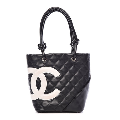 Chanel Calfskin Quilted Small Cambon Tote Black White 1 of 11