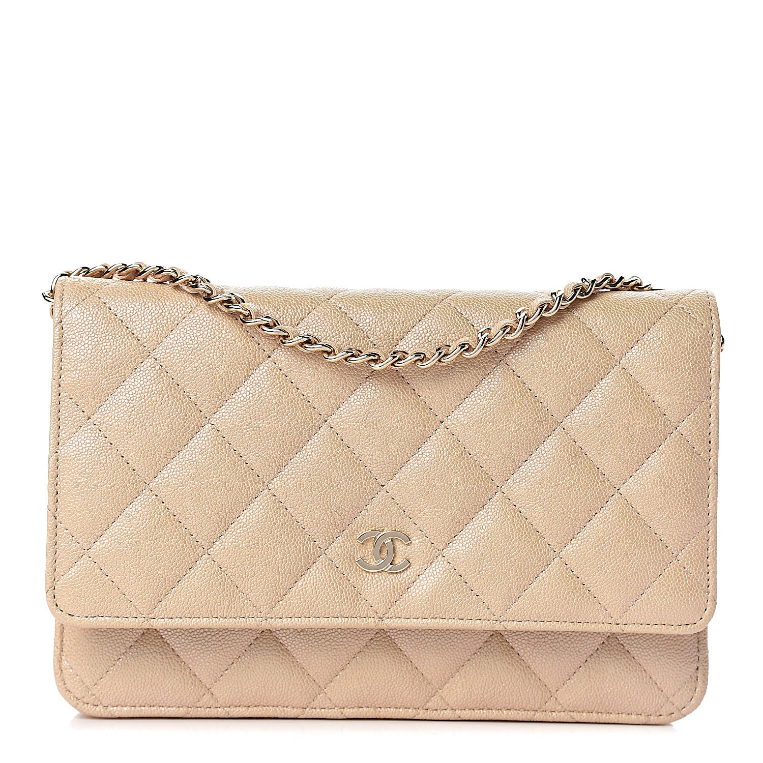 Chanel Iridescent Caviar Quilted Wallet On Chain WOC Beige 1 of 12