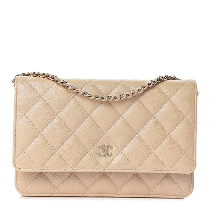 Chanel Iridescent Caviar Quilted Wallet On Chain WOC Beige 1 of 12