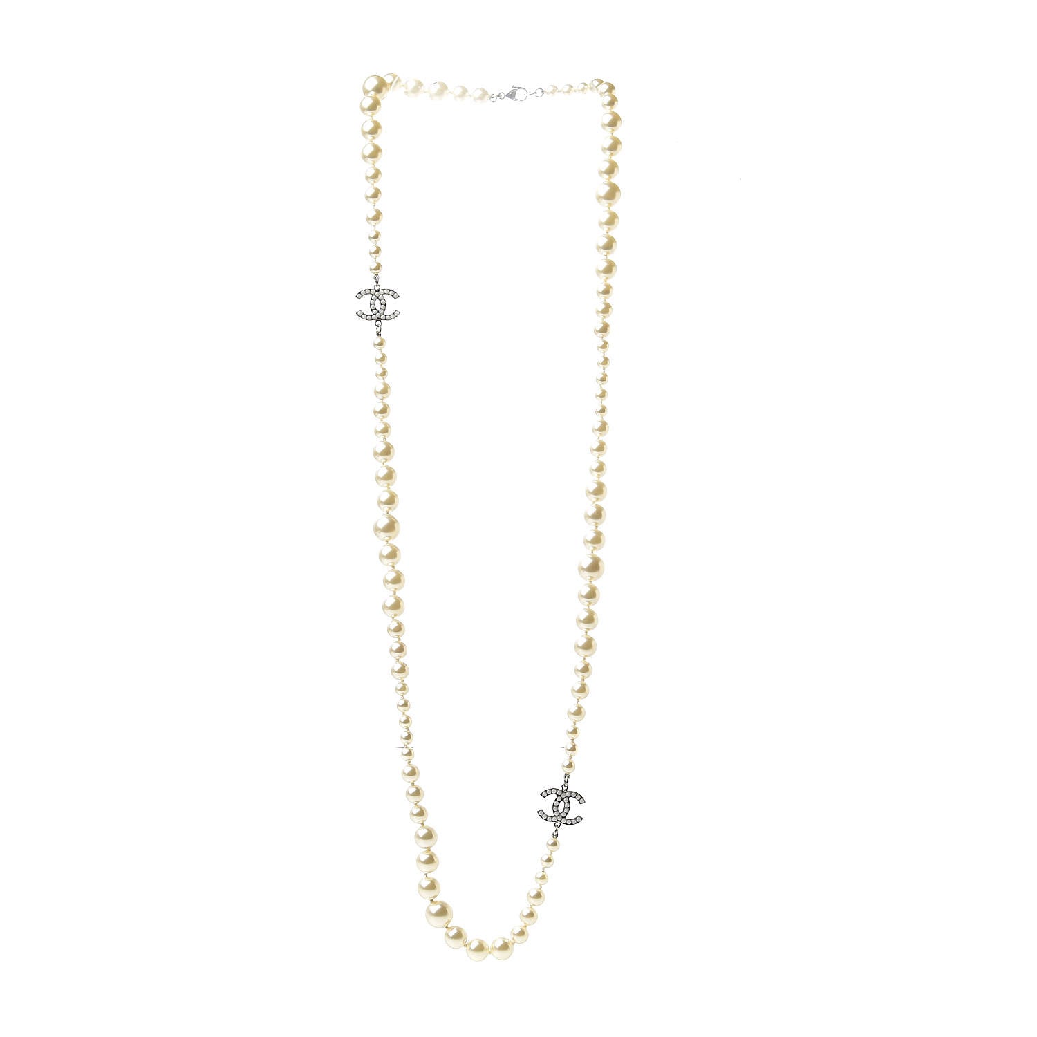Chanel Graduated Pearl CC Long Necklace Silver 3 of 5