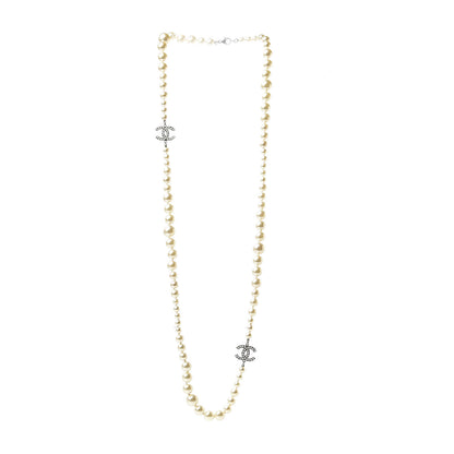 Chanel Graduated Pearl CC Long Necklace Silver 3 of 5