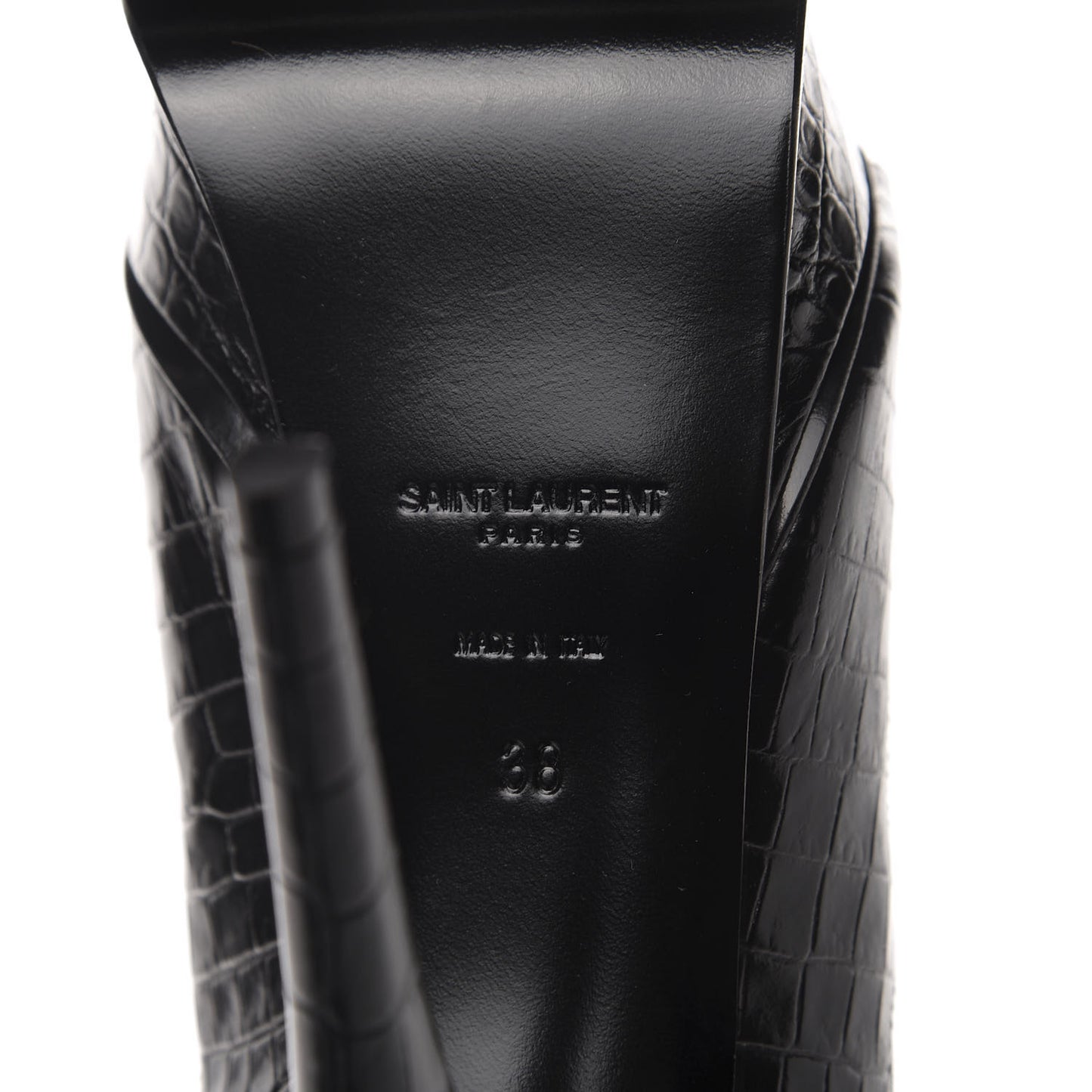 Calfskin Crocodile Embossed Tribute 16 Lace Up Platform Sandals 38 Black