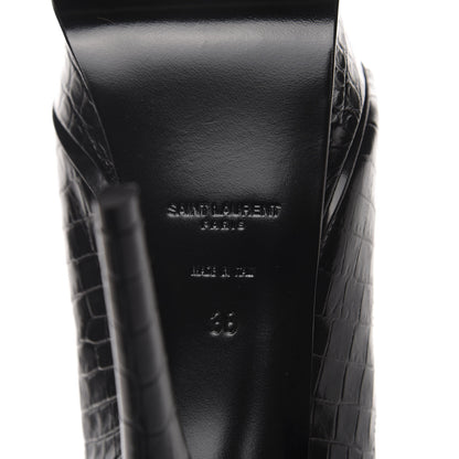 Saint Laurent Calfskin Crocodile Embossed Tribute 16 Lace Up Platform Sandals 38 Black 9 of 11