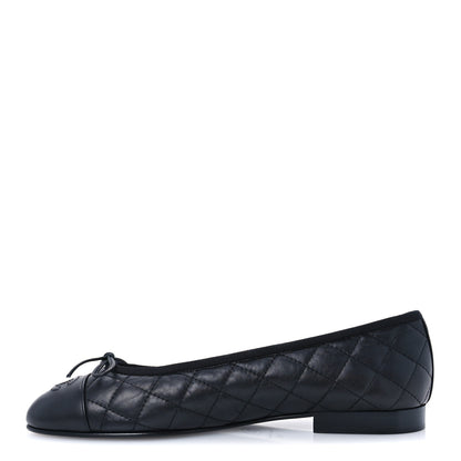 Chanel Aged Calfskin Quilted CC Cap Toe Ballerina Flats 40 Black 1 of 10