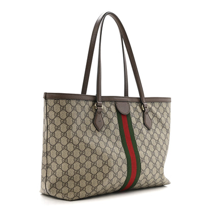 Gucci GG Supreme Monogram Textured Calfskin Web Medium Ophidia Shopping Tote Beige Ebony New Acero 3 of 12