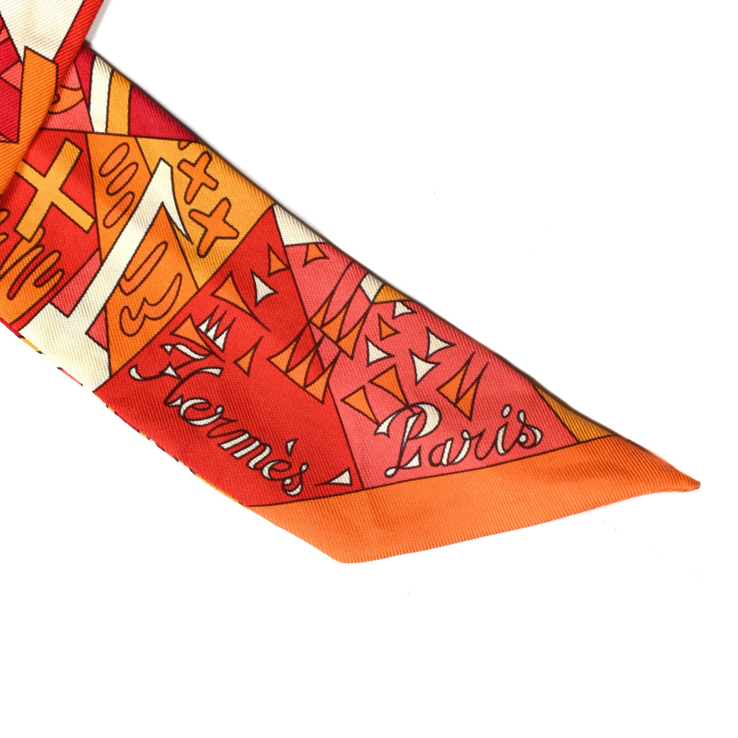 Hermes Silk Le Nombre D'Or Twilly Orange Corail Jaune D'or 2 of 6