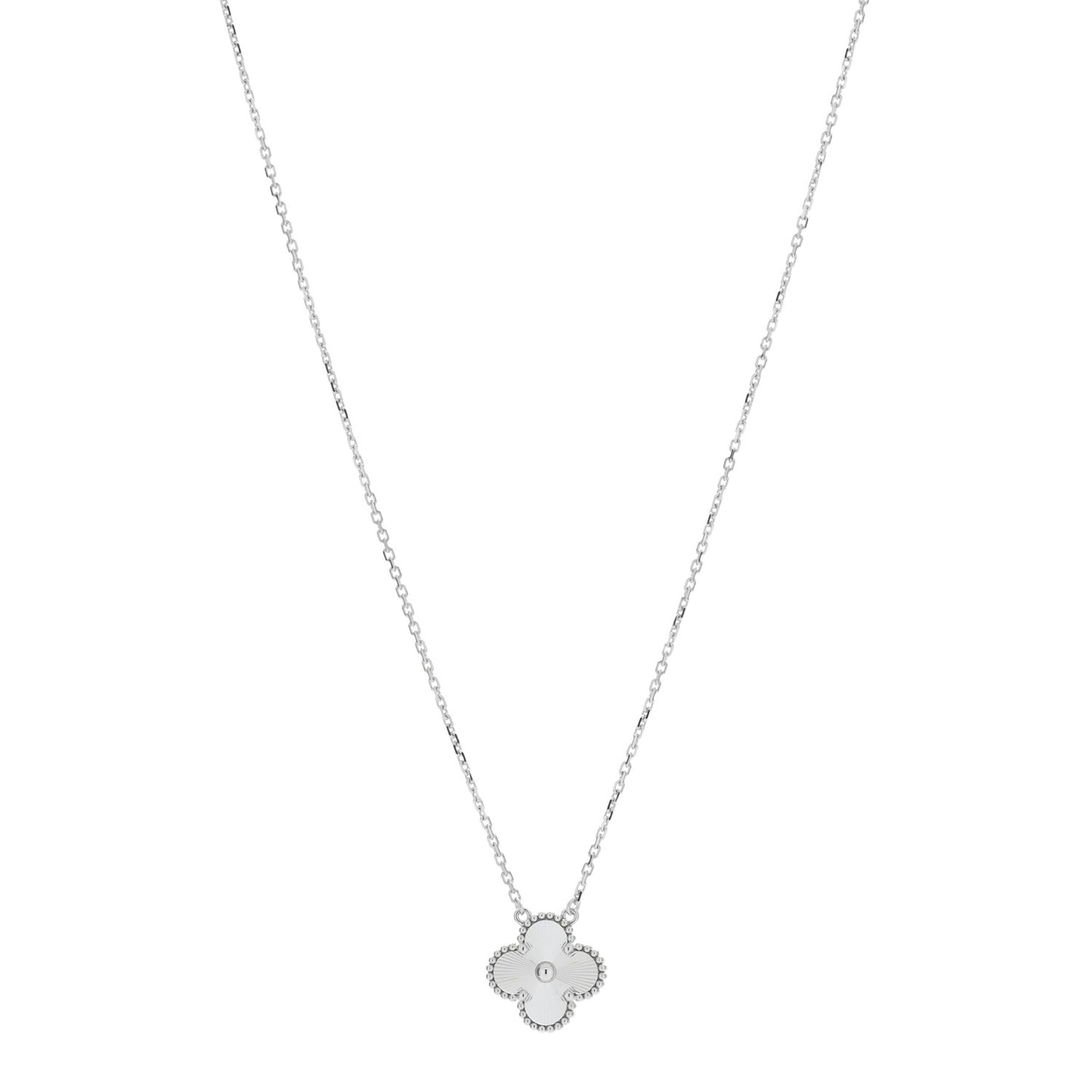 18K White Gold Guilloche Vintage Alhambra Pendant Necklace