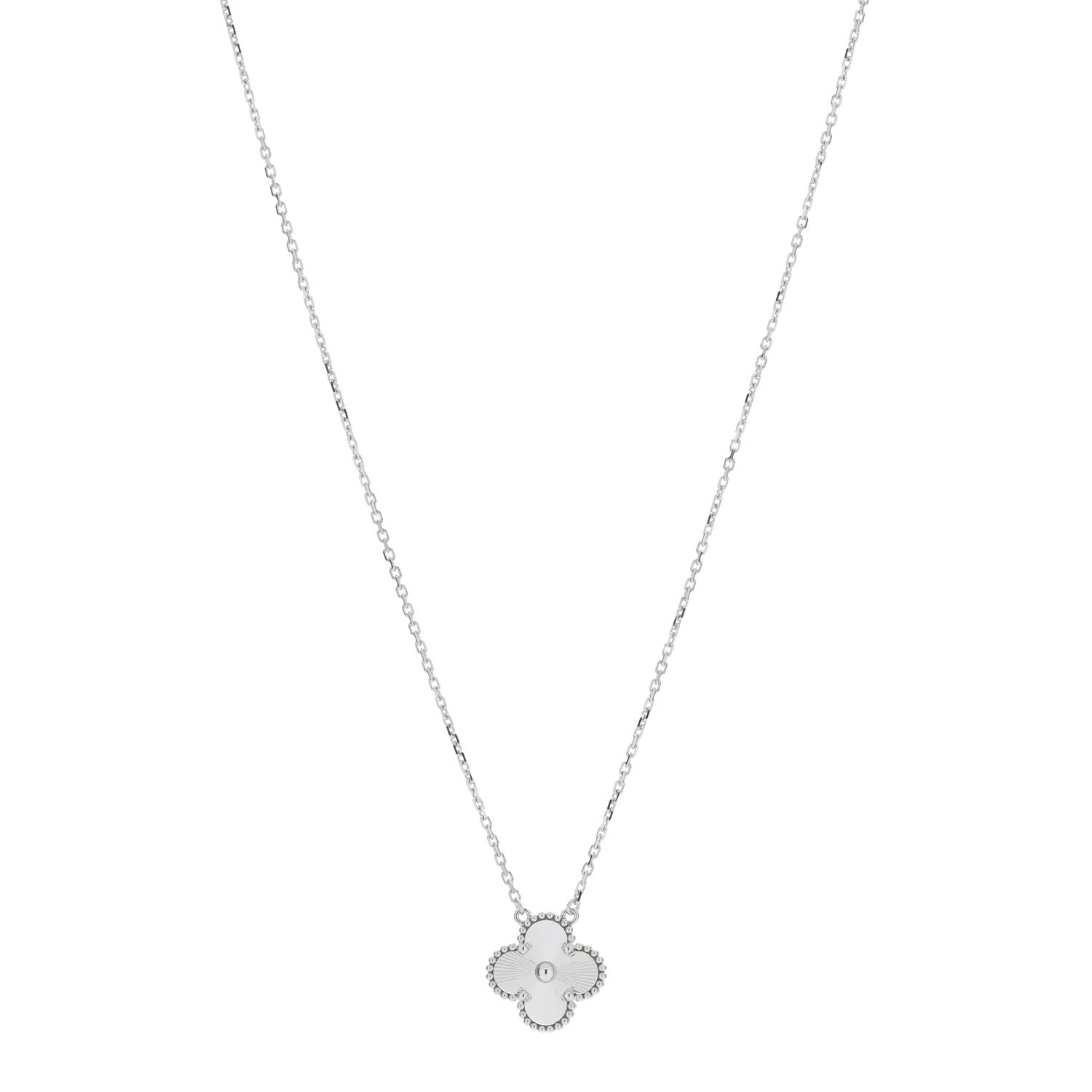 Van Cleef & Arpels 18K White Gold Guilloche Vintage Alhambra Pendant Necklace 1 of 5