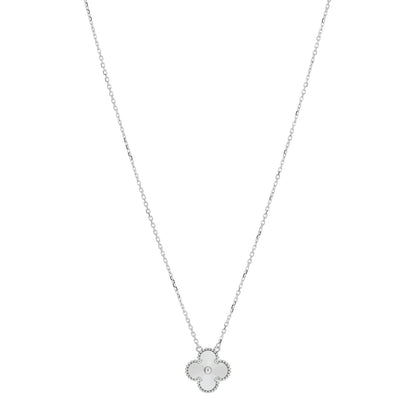 Van Cleef & Arpels 18K White Gold Guilloche Vintage Alhambra Pendant Necklace 1 of 5