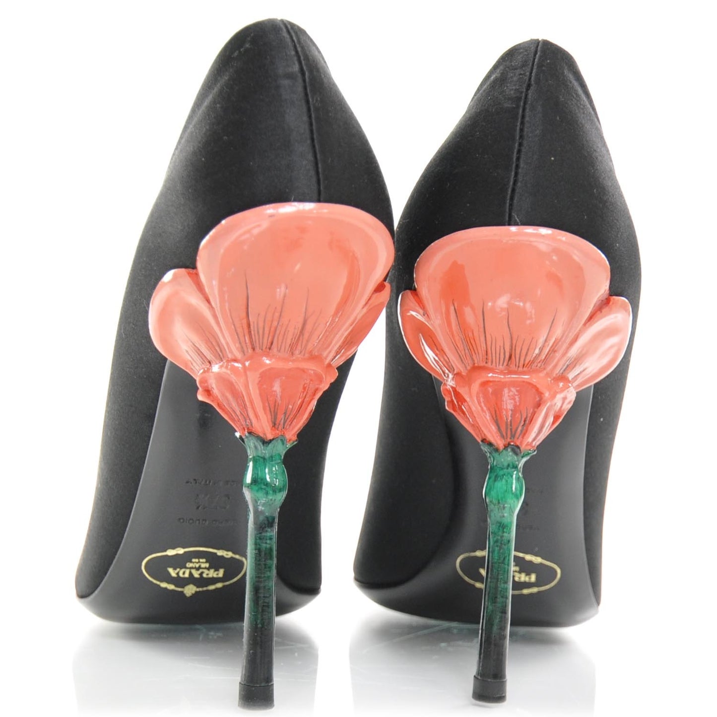 Satin Flower Heel Pumps 37.5 Black