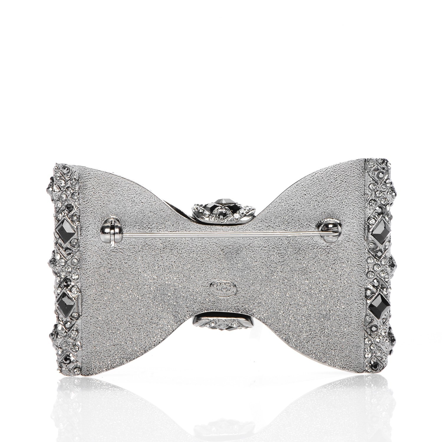 Chanel Ruthenium Crystal CC Bow Brooch Black 3 of 4