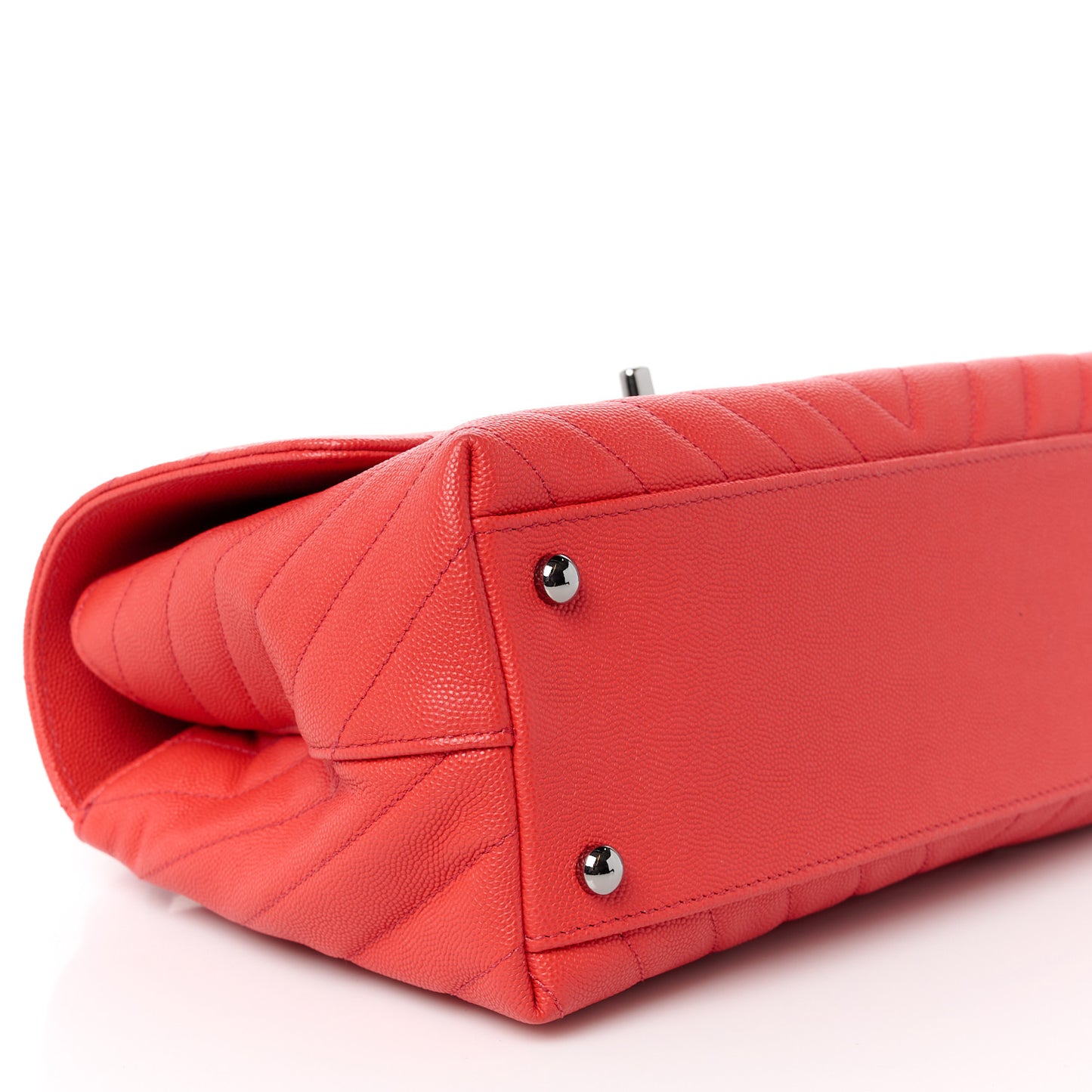 Caviar Chevron Quilted Small Coco Handle Flap Coral