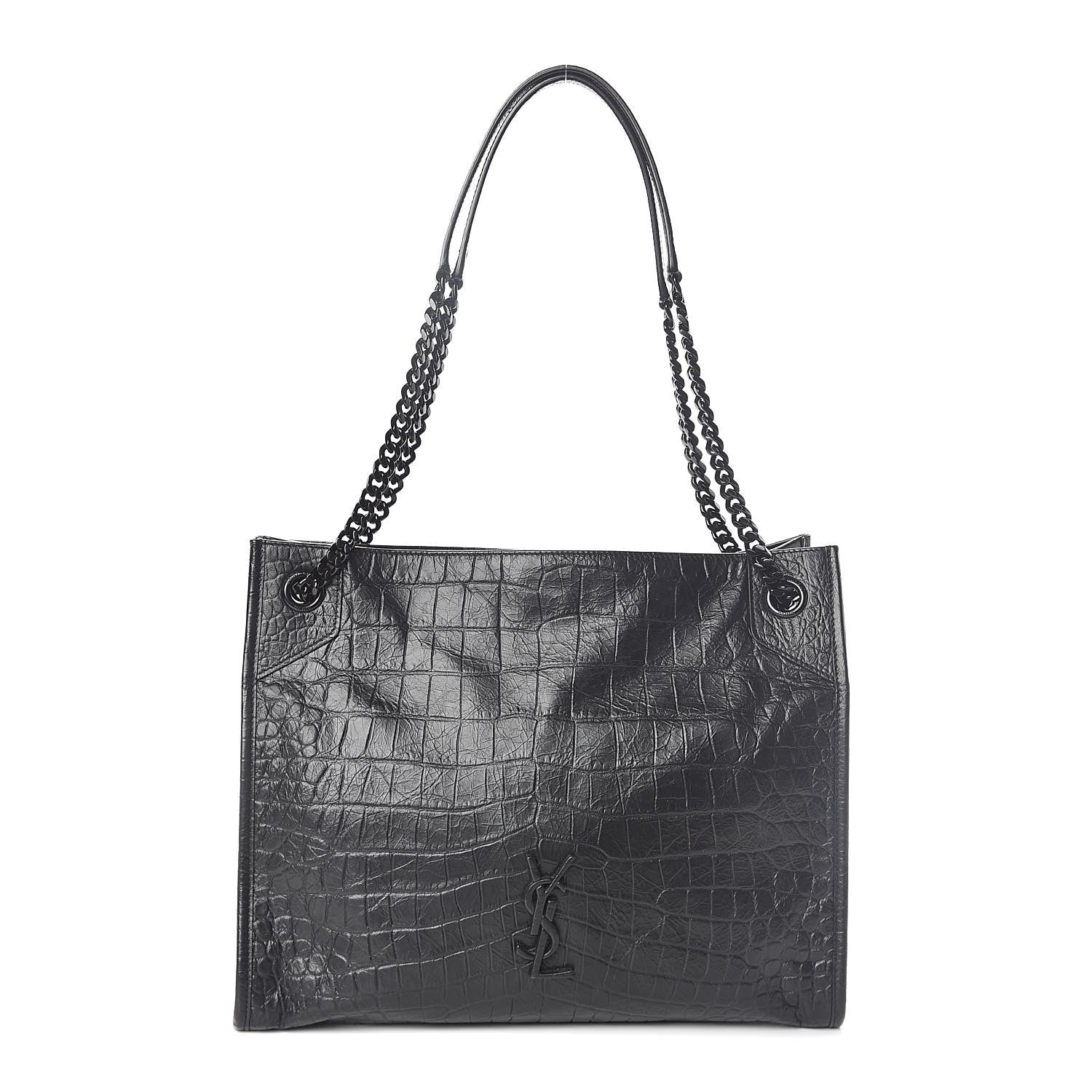 Saint Laurent Calfskin Crocodile Embossed Monogram Medium Niki Shopping Bag Black 1 of 9