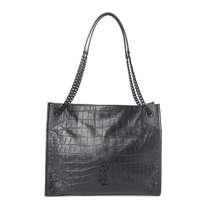Saint Laurent Calfskin Crocodile Embossed Monogram Medium Niki Shopping Bag Black 1 of 9