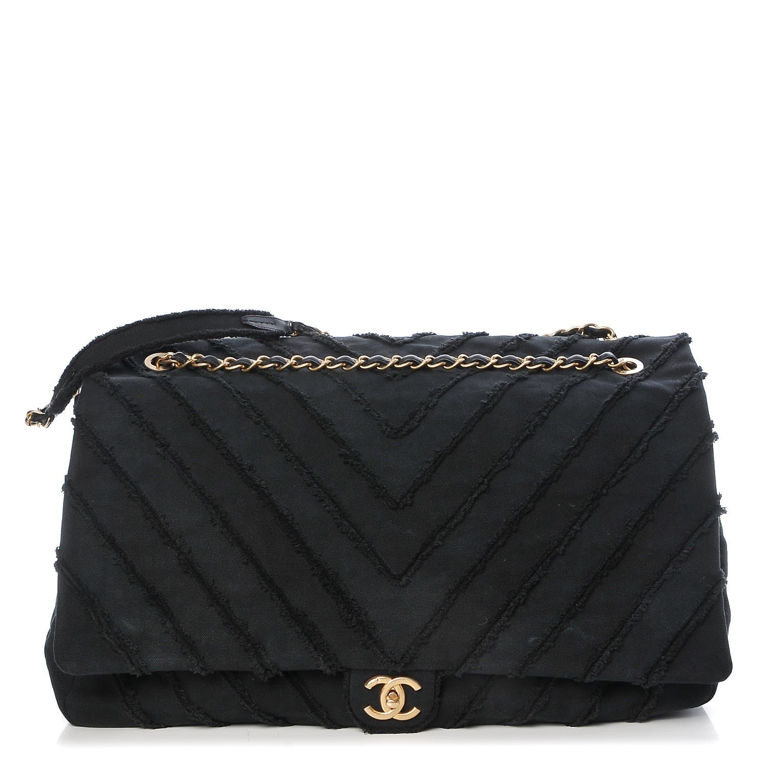 Chanel Canvas Chevron Quilted XXL Travel Flap Bag Black 1 of 10