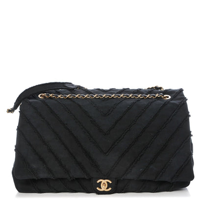 Chanel Canvas Chevron Quilted XXL Travel Flap Bag Black 1 of 10