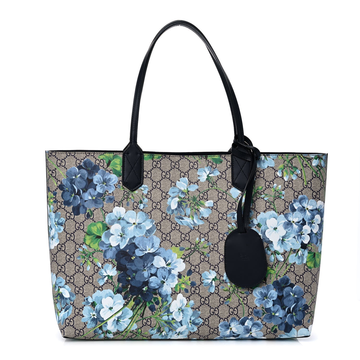 Gucci GG Supreme Monogram Blooms Medium Reversible Tote Beige Blue Navy 1 of 13