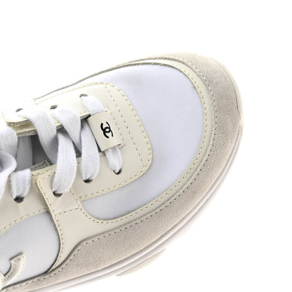 Chanel Suede Calfskin Fabric CC Sneakers 36 White 12 of 12