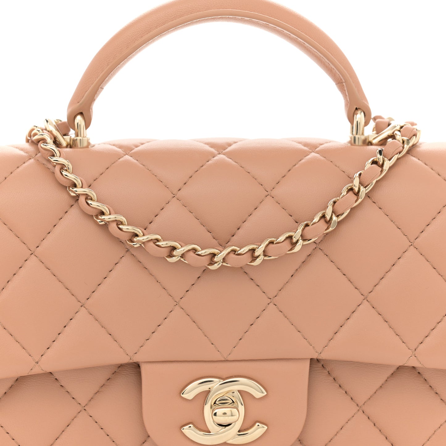 Lambskin Quilted Mini Top Handle Rectangular Flap Beige