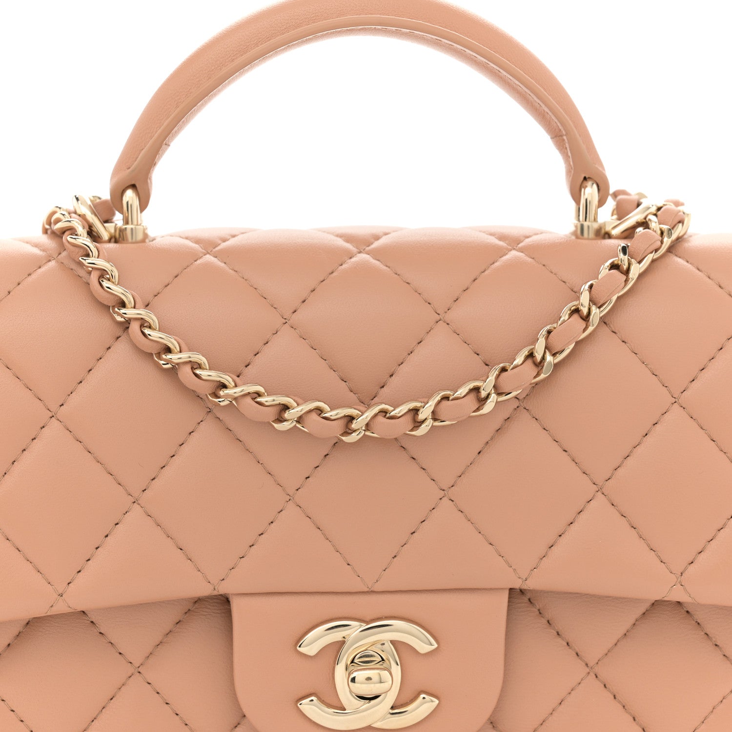 Chanel Lambskin Quilted Mini Top Handle Rectangular Flap Beige 8 of 13