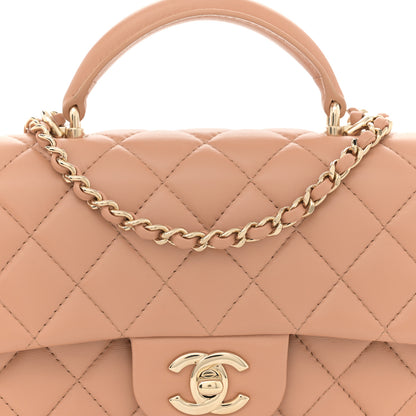 Chanel Lambskin Quilted Mini Top Handle Rectangular Flap Beige 8 of 13