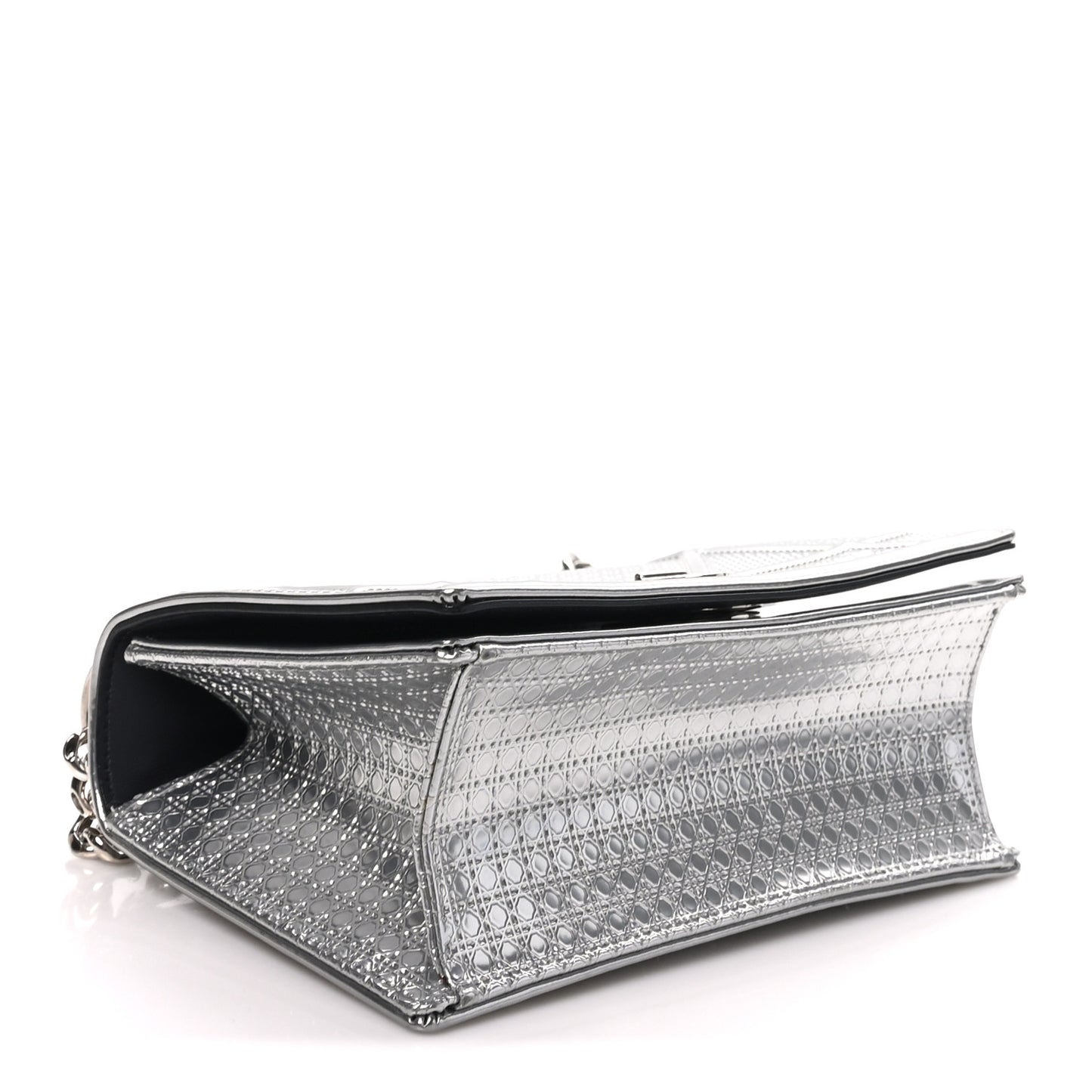 Metallic Patent Micro-Cannage Small Diorama Flap Bag Silver