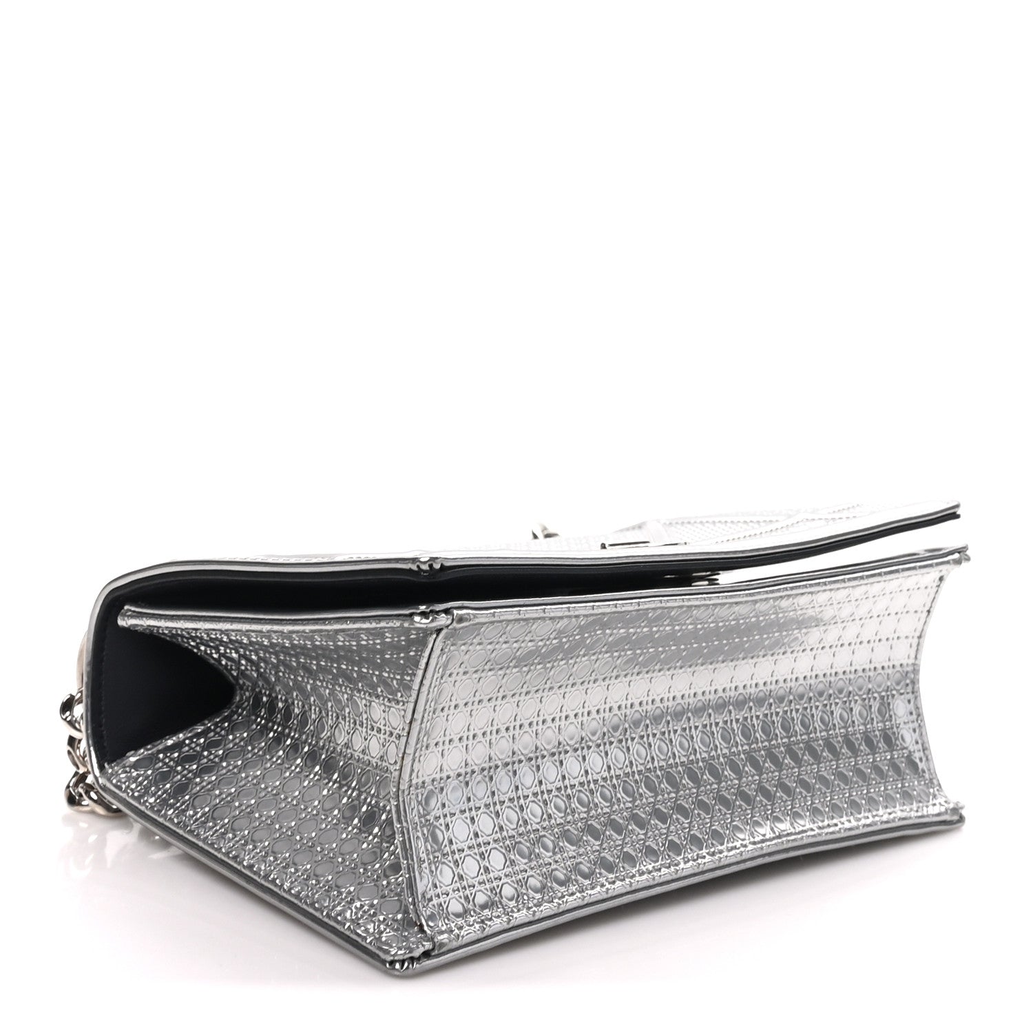 Christian Dior Metallic Patent Micro-Cannage Small Diorama Flap Bag Silver 4 of 9