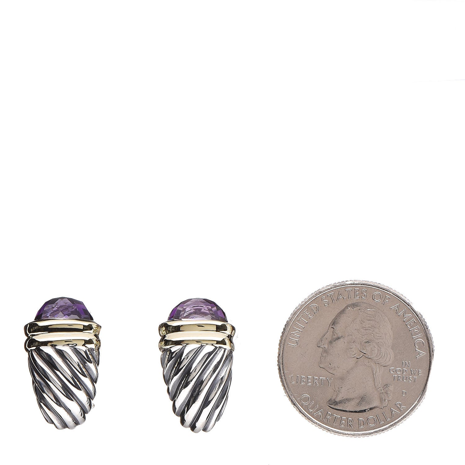 David Yurman Sterling Silver 14K Yellow Gold Amethyst Thoroughbred Shrimp Earrings 2 of 4