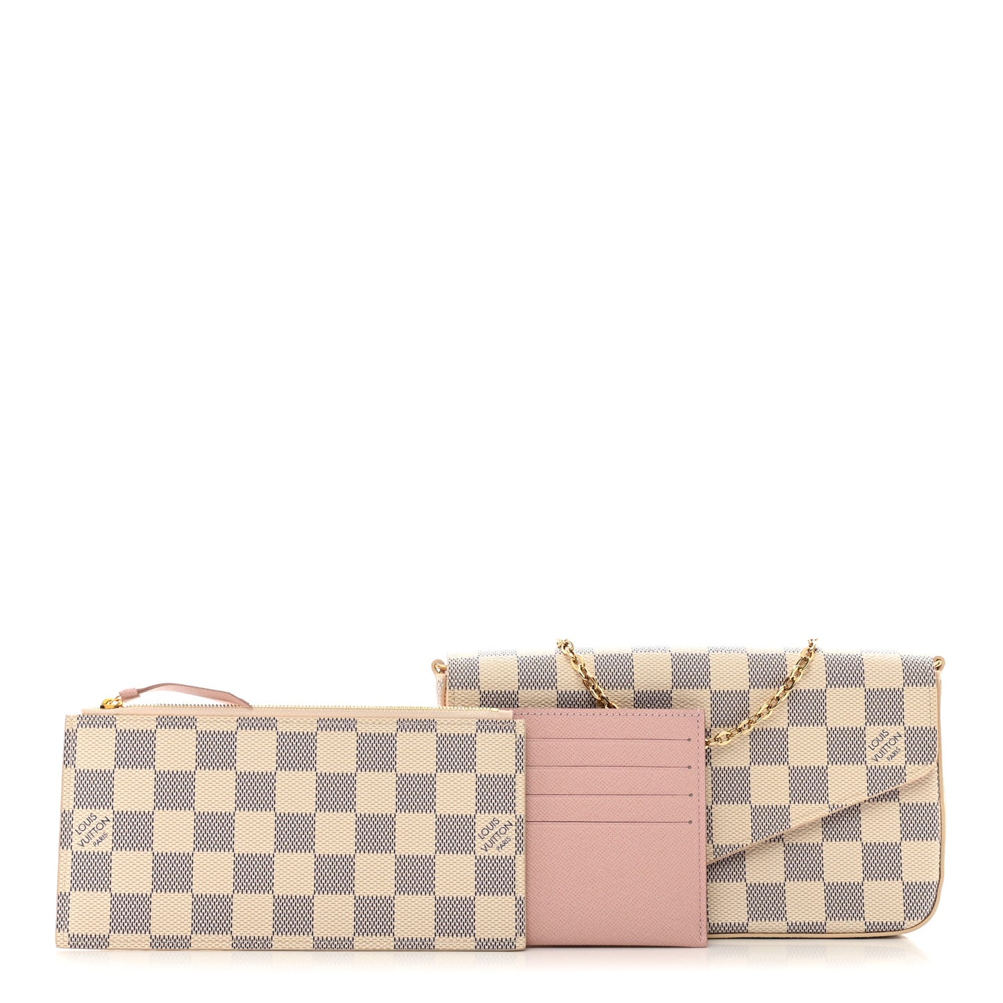 Damier Azur Pochette Felicie Chain Wallet Rose Ballerine