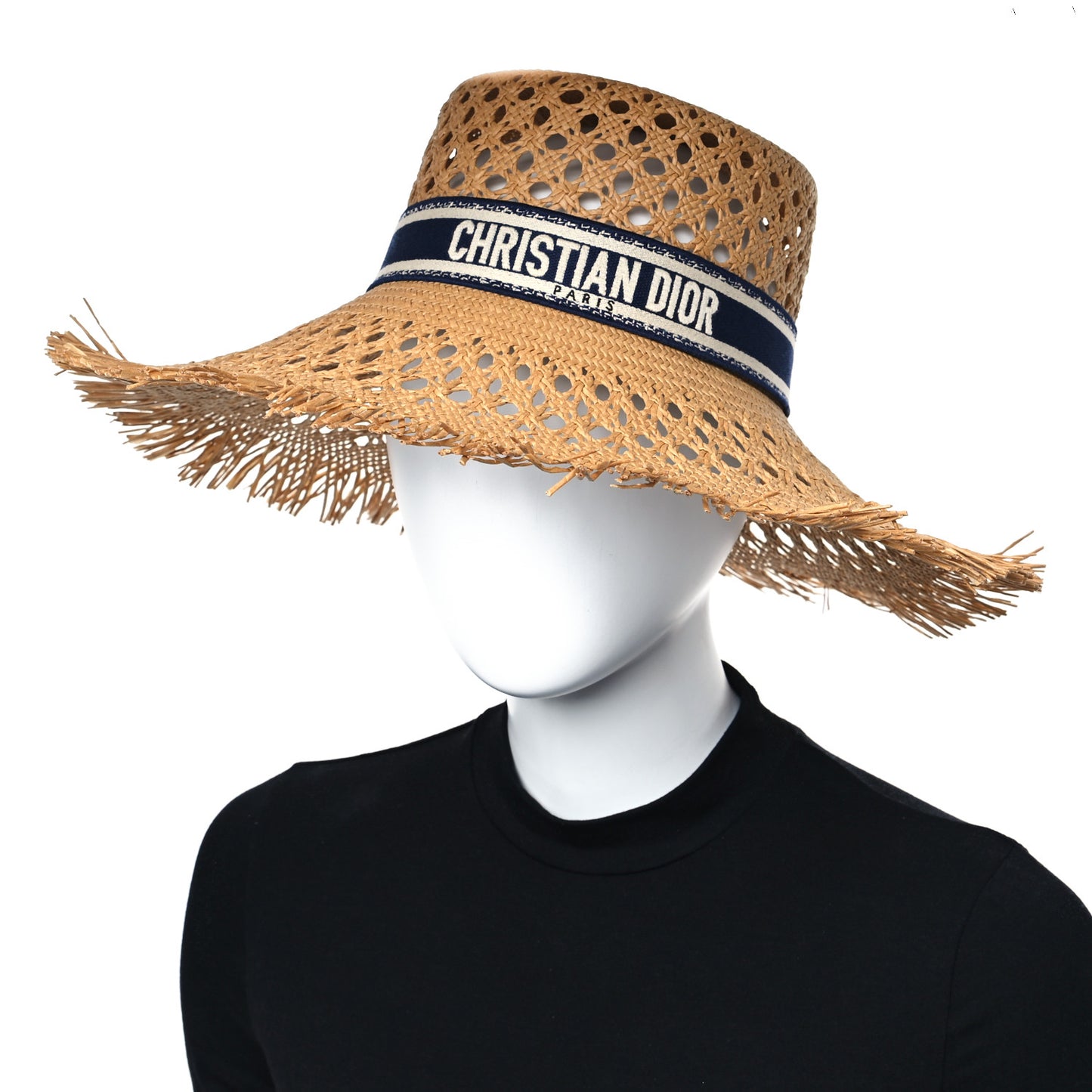 Straw Embroidered Bob Naughtily Large Brim Hat 58 Blue Multicolor