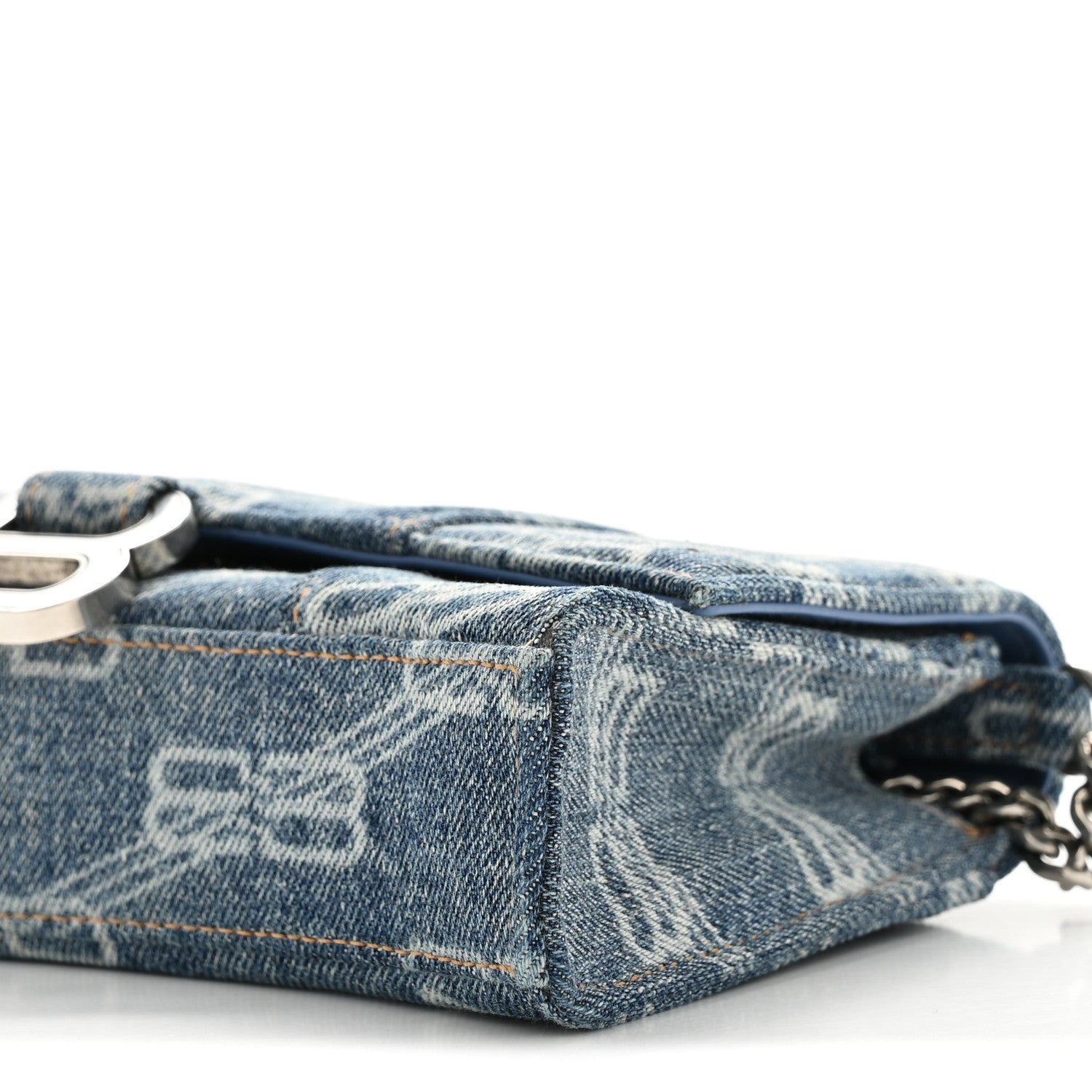Balenciaga Denim BB Monogram Hourglass Chain Bag Blue 10 of 13