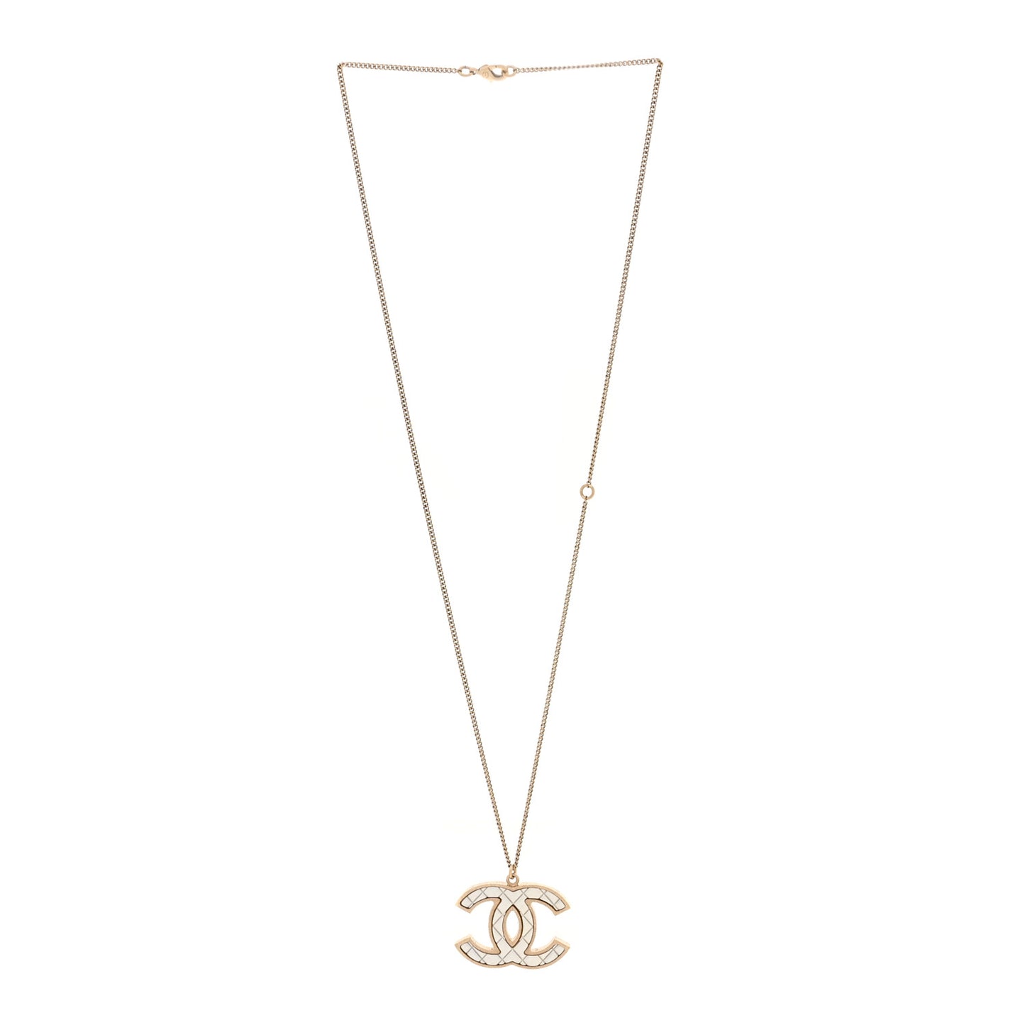 Metal Quilted CC Pendant Necklace Gold White