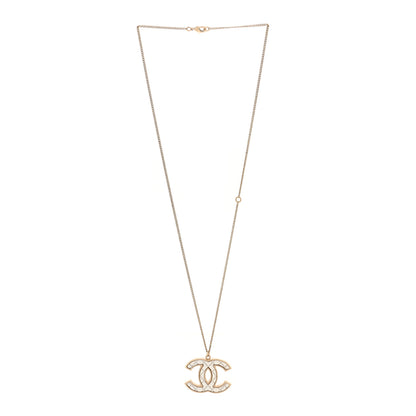 Chanel Metal Quilted CC Pendant Necklace Gold White 3 of 5