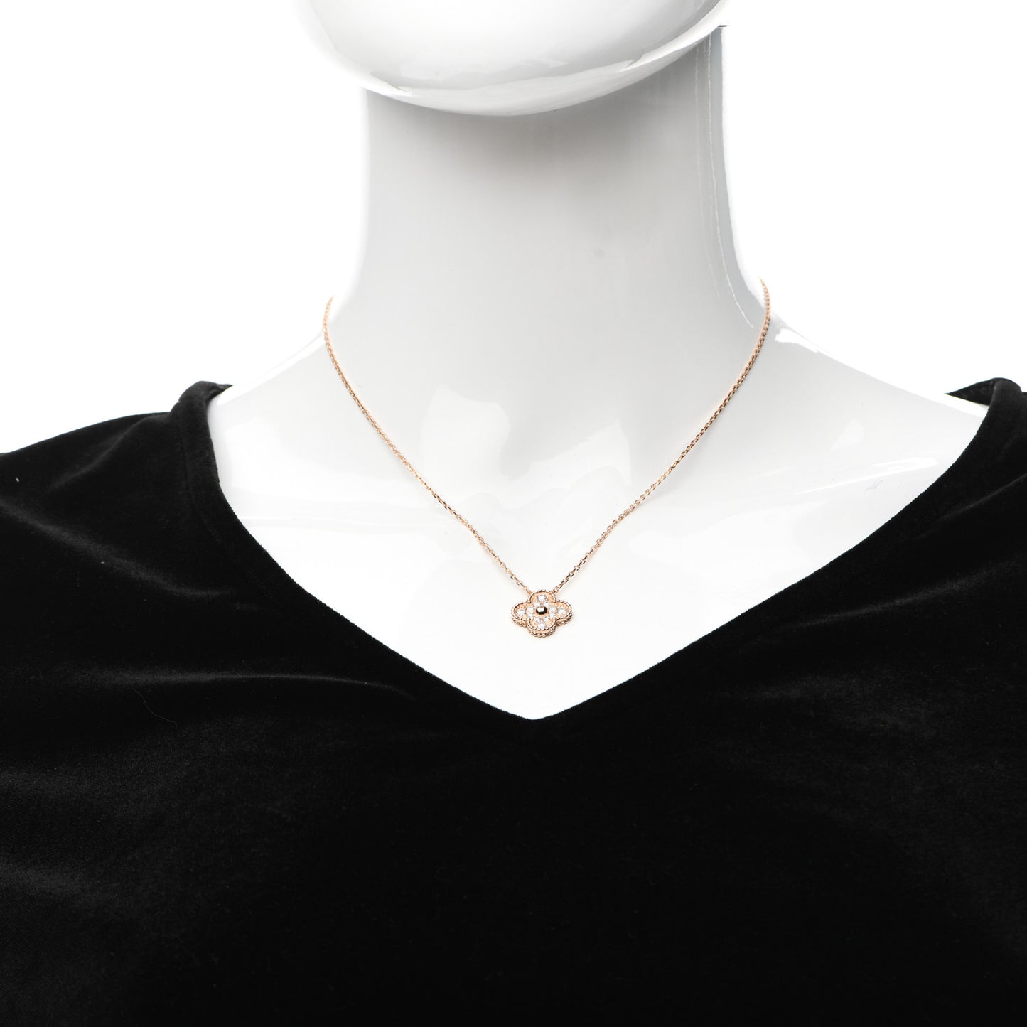 18K Rose Gold Diamond Vintage Alhambra Pendant Necklace