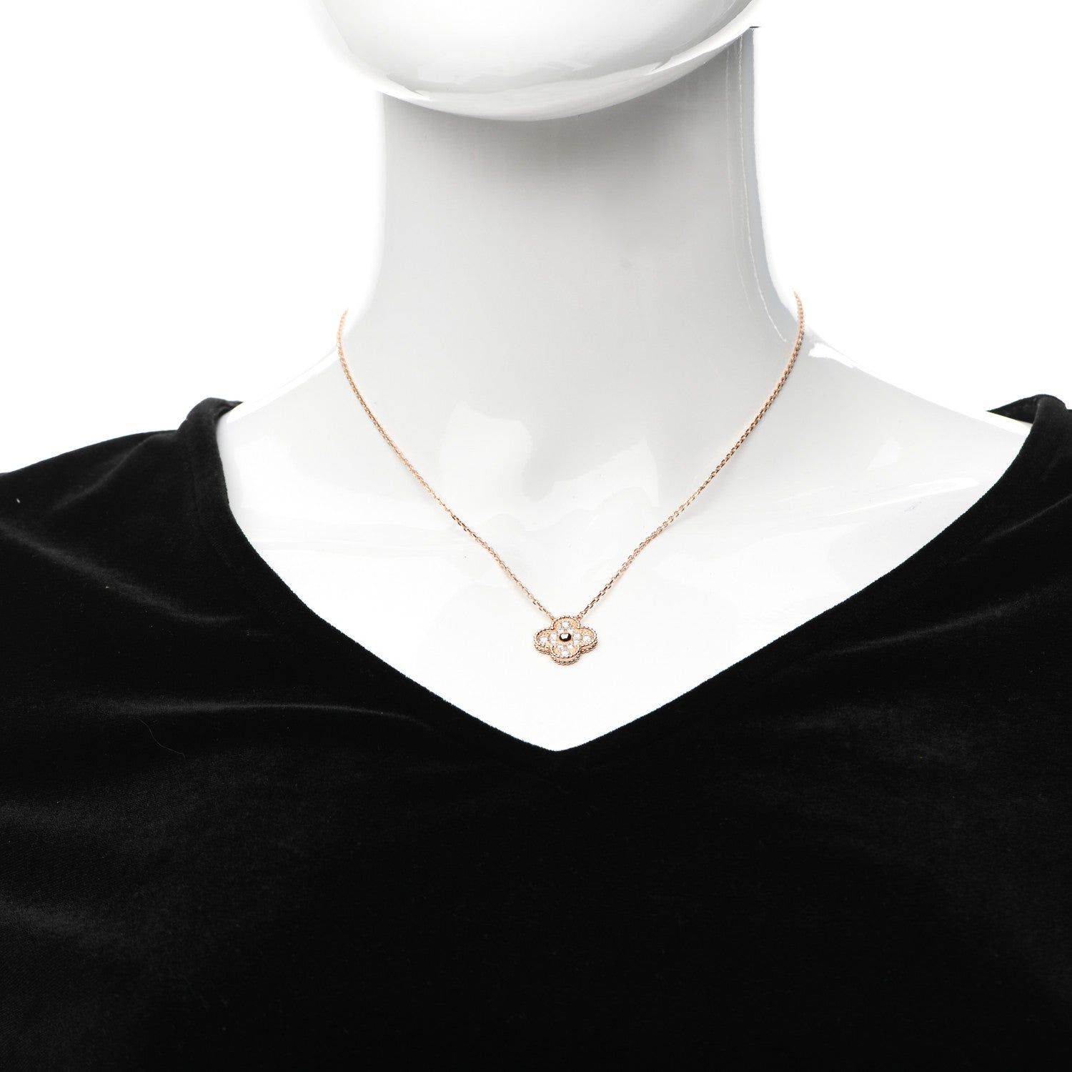 Van Cleef & Arpels 18K Rose Gold Diamond Vintage Alhambra Pendant Necklace 2 of 6
