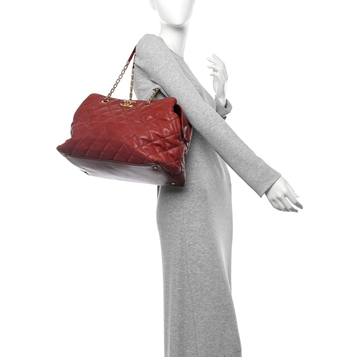 Chanel Calfskin Quilted Medium Retro Chain Tote Red 2 of 12