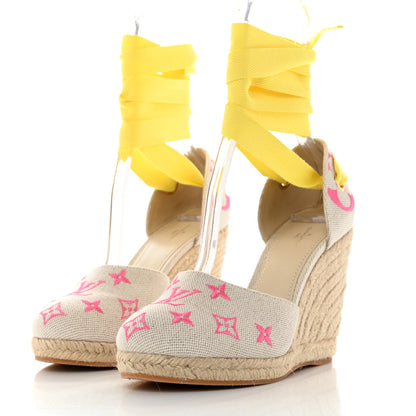 Louis Vuitton Canvas Monogram Starboard Wedge Espadrilles 38.5 Rose Pop 3 of 8